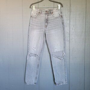 Zara 100% Cotton Vintage-Inspired Look High-Rise Distressed Gray Jeans. Size 6
